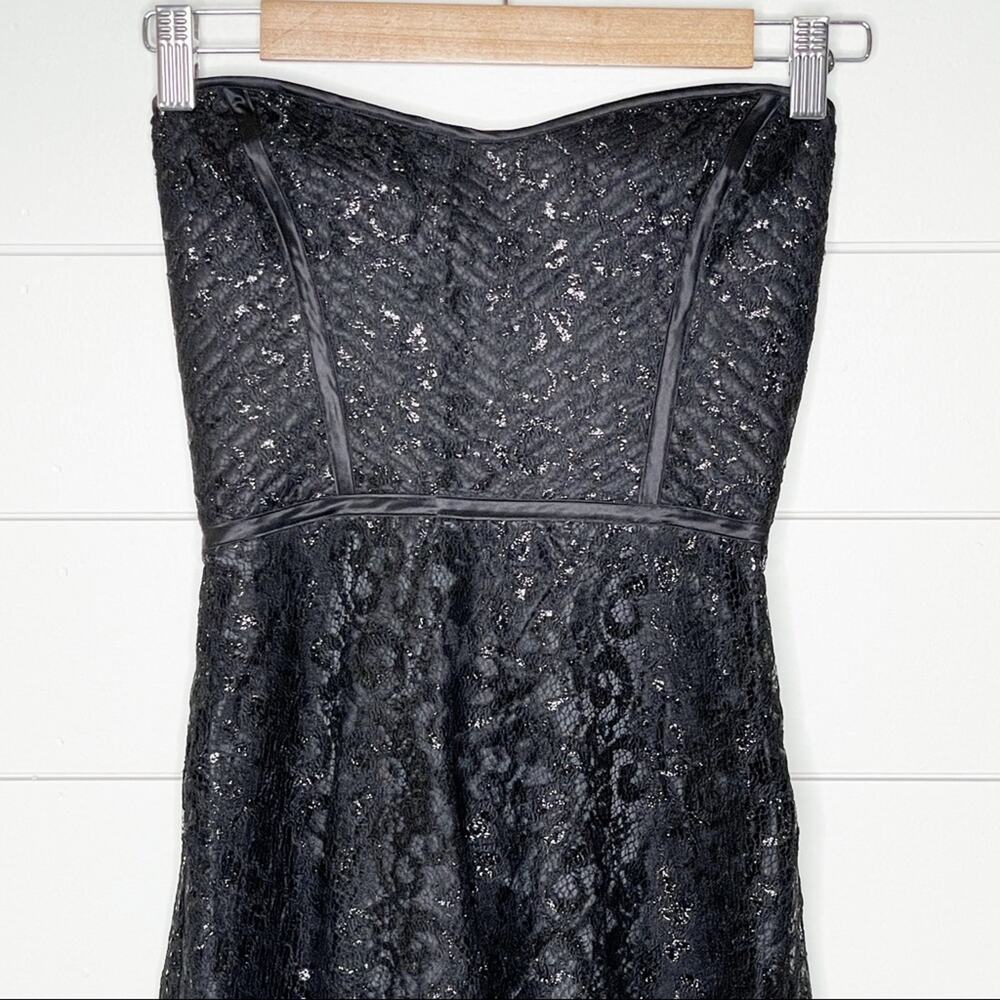 Parker Eva Metallic Lace Fit & Flare Strapless Cocktail Dress Black Size XS - Picture 3 of 11